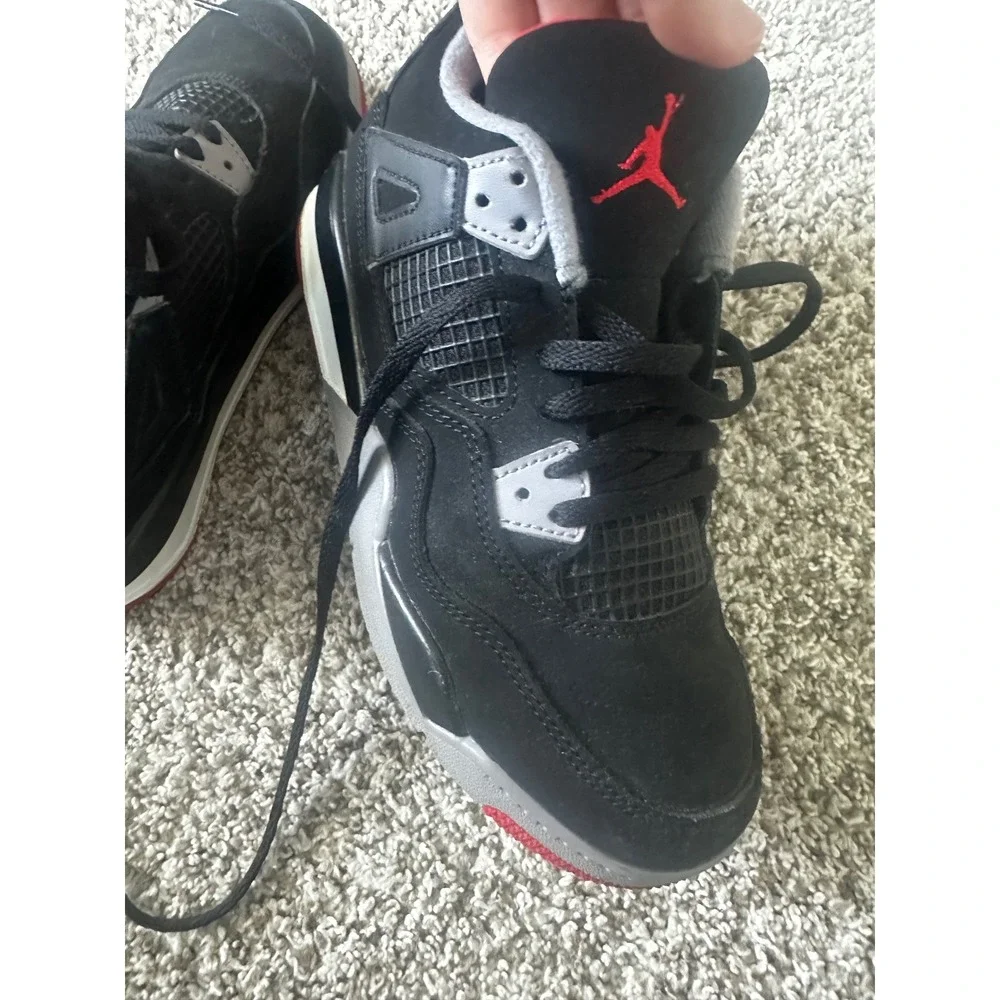 Jordan 4 Retro Bred 2019 Black Fire Red Cement Grey BQ7669-060 Kids Size 2Y